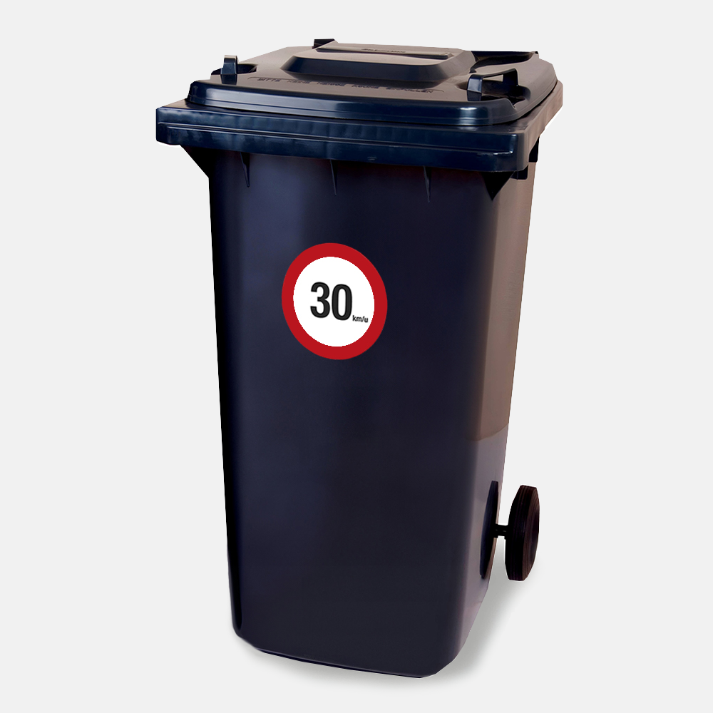 Stickervel - 30 km/u - container sticker - afvalbak - vuilnisbak - brievenbus