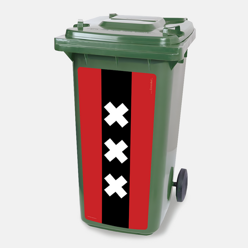 Kliko sticker Amsterdamse Vlag met de Amsterdamse vlag op een kliko afvalcontainer
