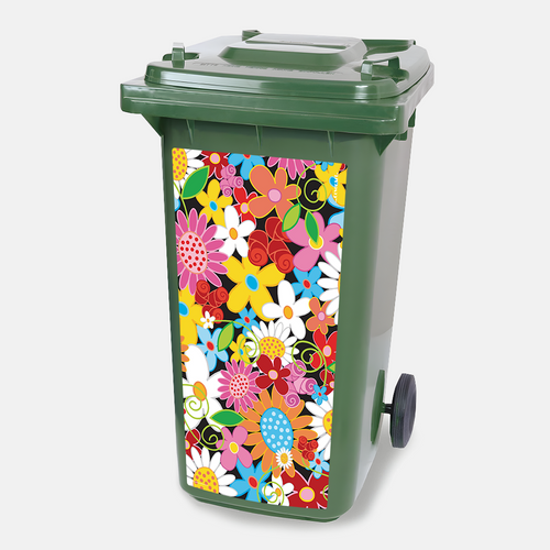 Kliko sticker Flower Power: kleurrijke flower power bloemen in retrostijl, vinylsticker van 80 x 37 cm