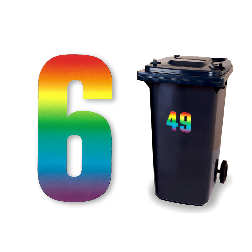 Huisnummer sticker Regenboog, nummer 6