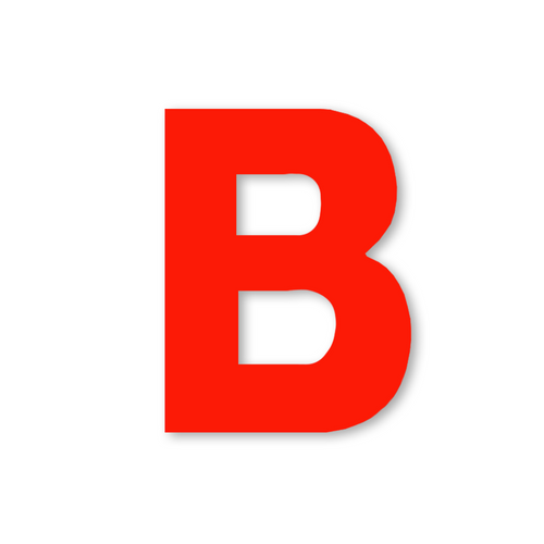 Huisletter sticker met rood reflecterende letter B geplakt op een kliko afvalcontainer