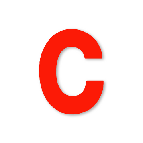 Huisletter sticker met rood reflecterende letter C geplakt op een kliko afvalcontainer
