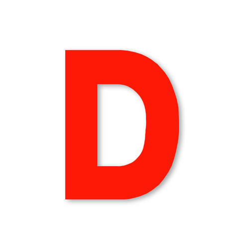 Huisletter sticker met rood reflecterende letter D geplakt op een kliko afvalcontainer