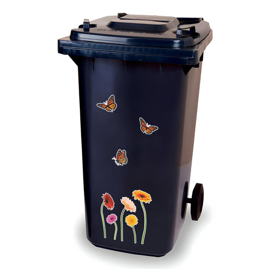Stickervel Margrieten en Vlinders - kliko sticker - afvalbak sticker - containersticker