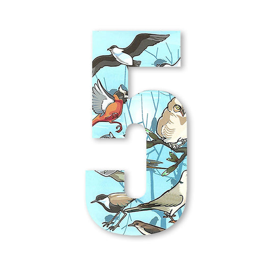 Huisnummer sticker Vogel, nummer 5