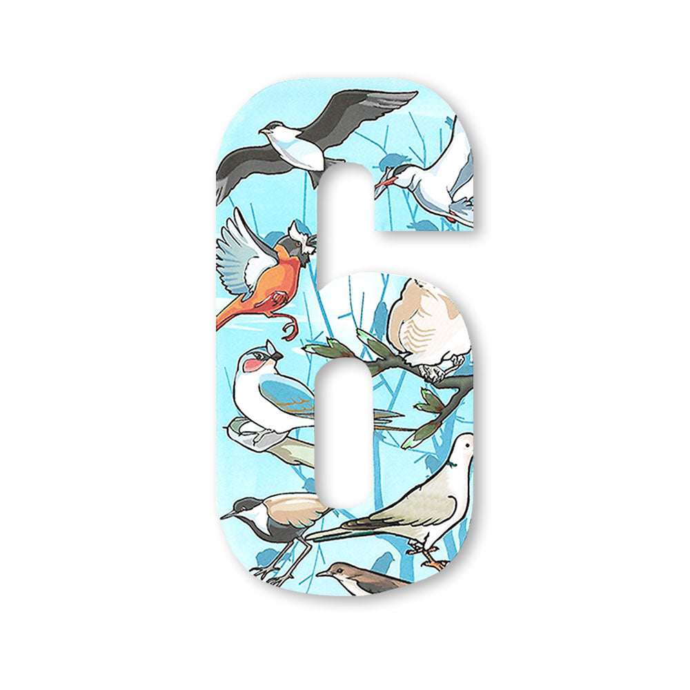 Huisnummer sticker Vogel, nummer 6